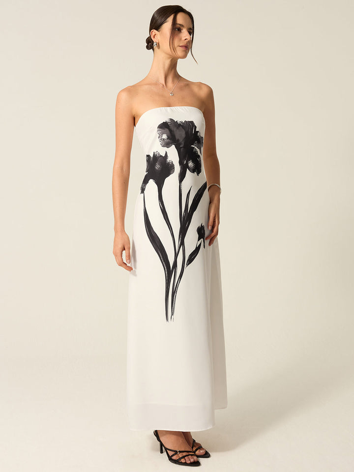 Strapless Floral Print Maxi Dress