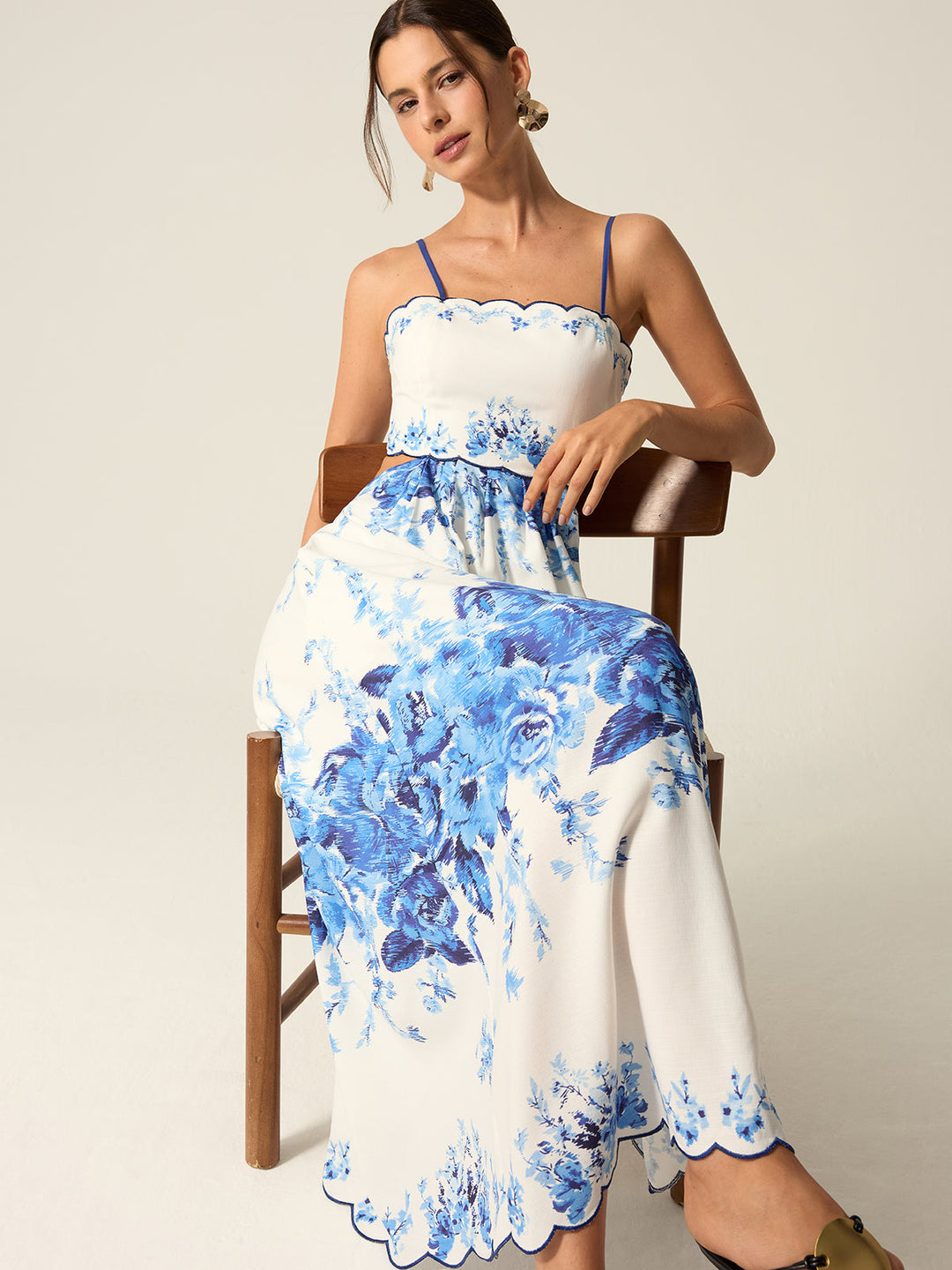 Pocketed Floral Print Cut-Out Maxi Dress