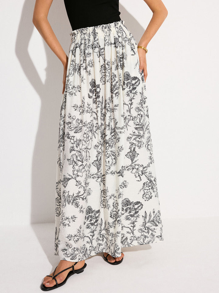 Pocketed Floral Print Maxi Skirt