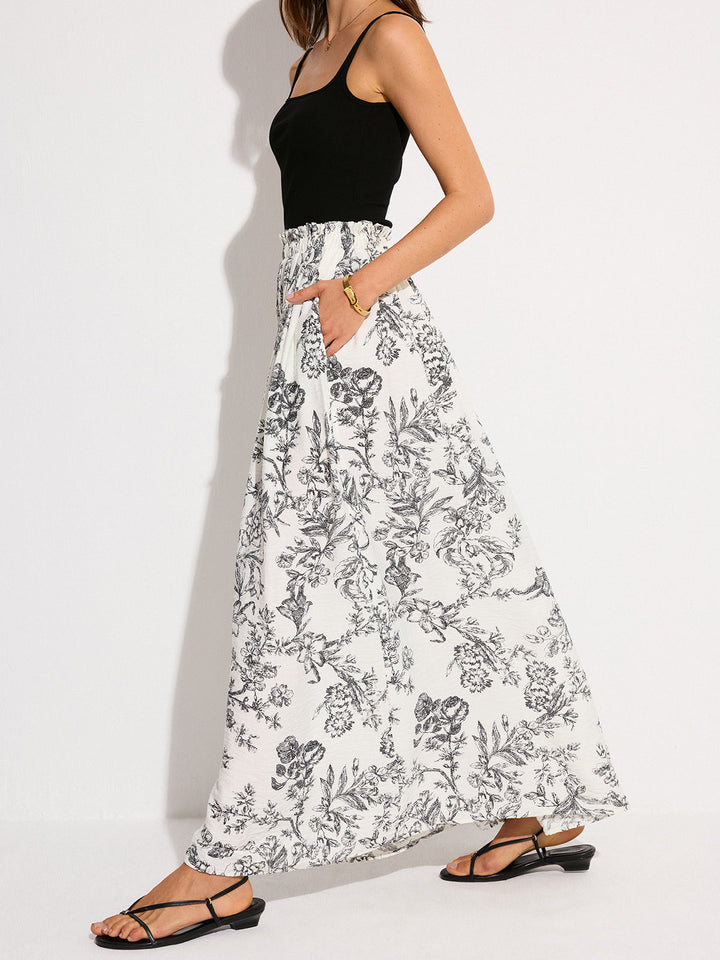 Pocketed Floral Print Maxi Skirt