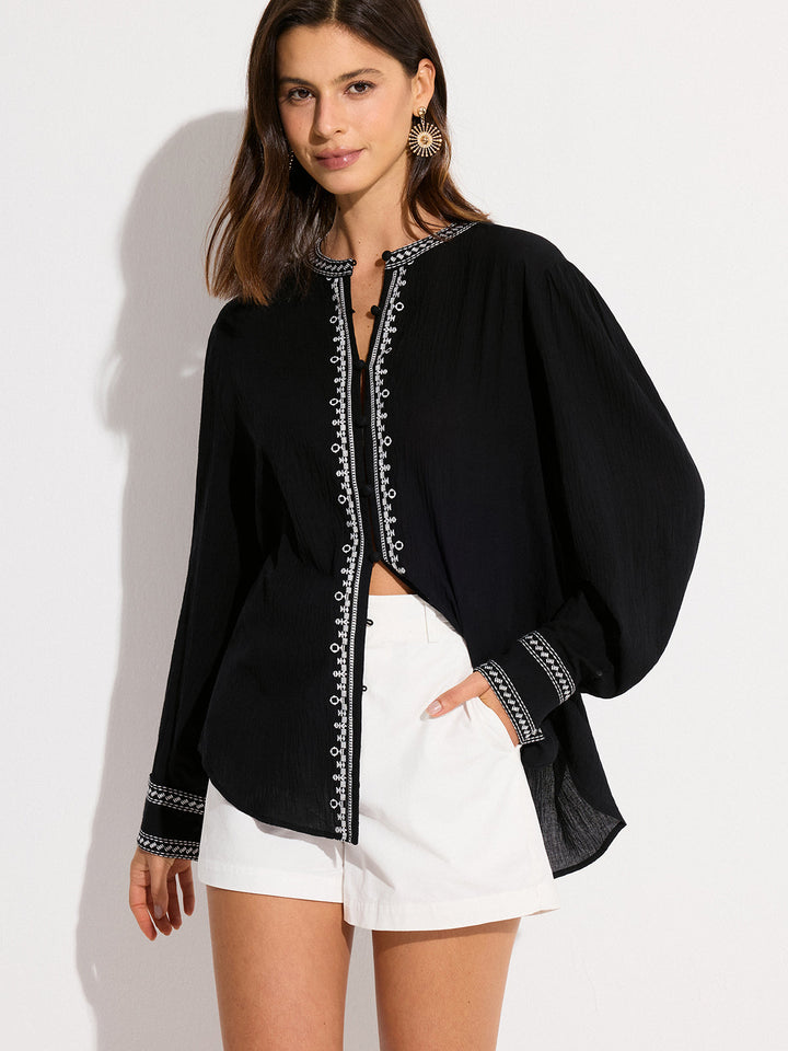 Oversized  Embroidered Trim Shirt