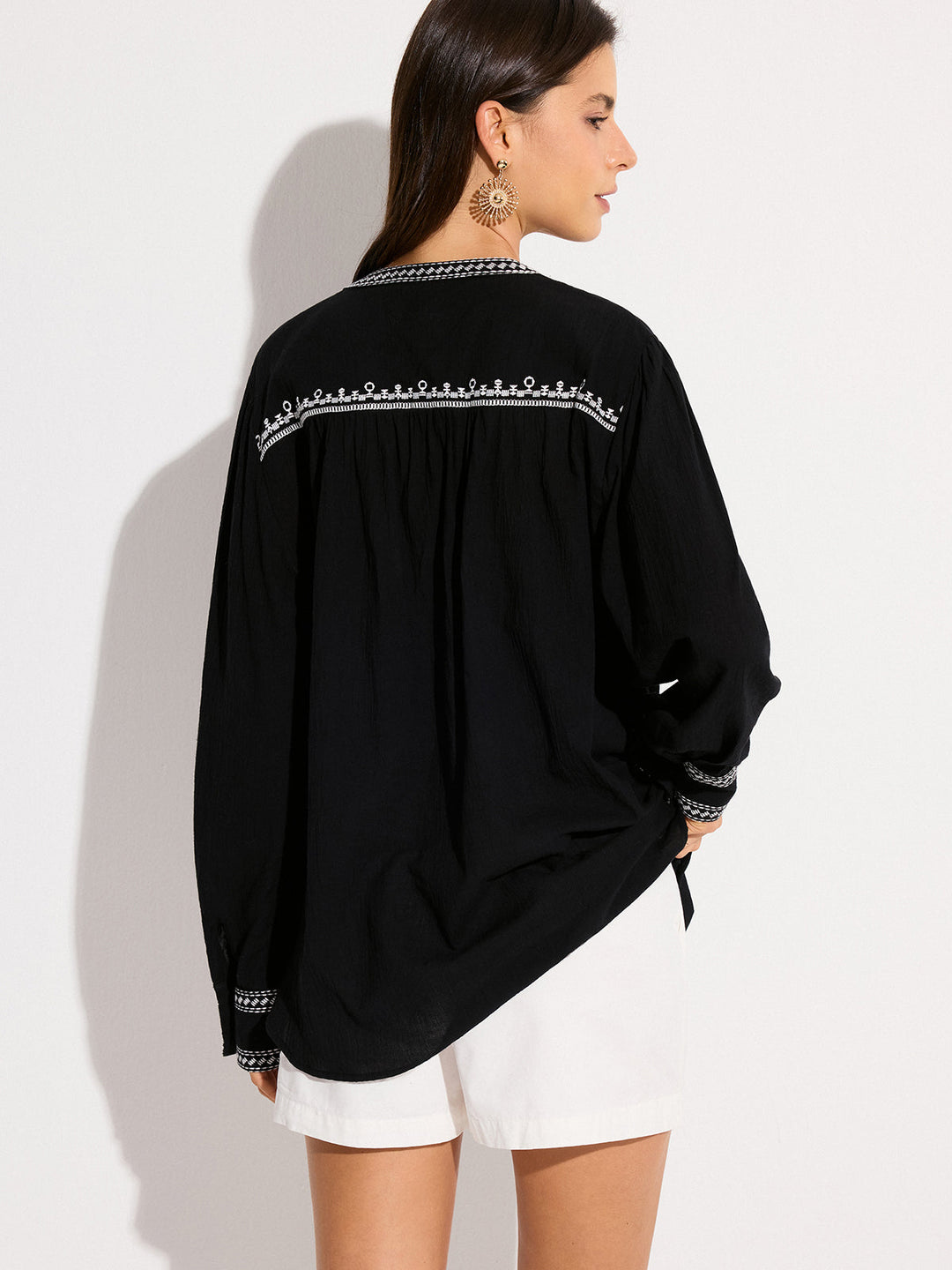 Oversized  Embroidered Trim Shirt