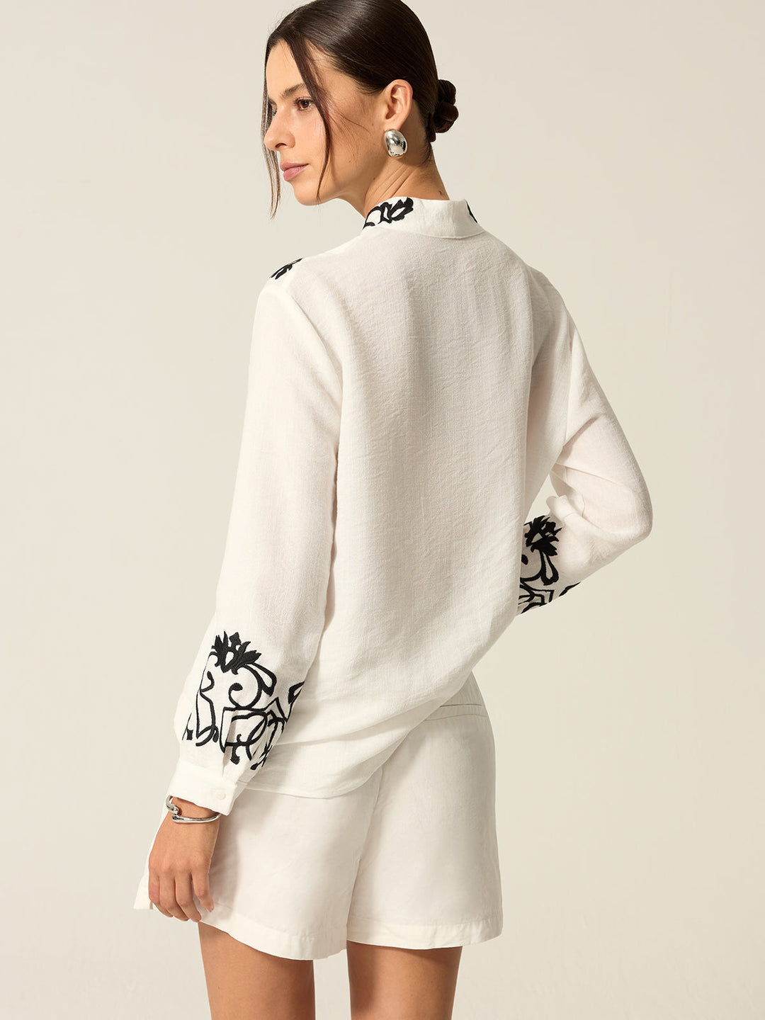 Embroidered Cotton & Linen Blouse