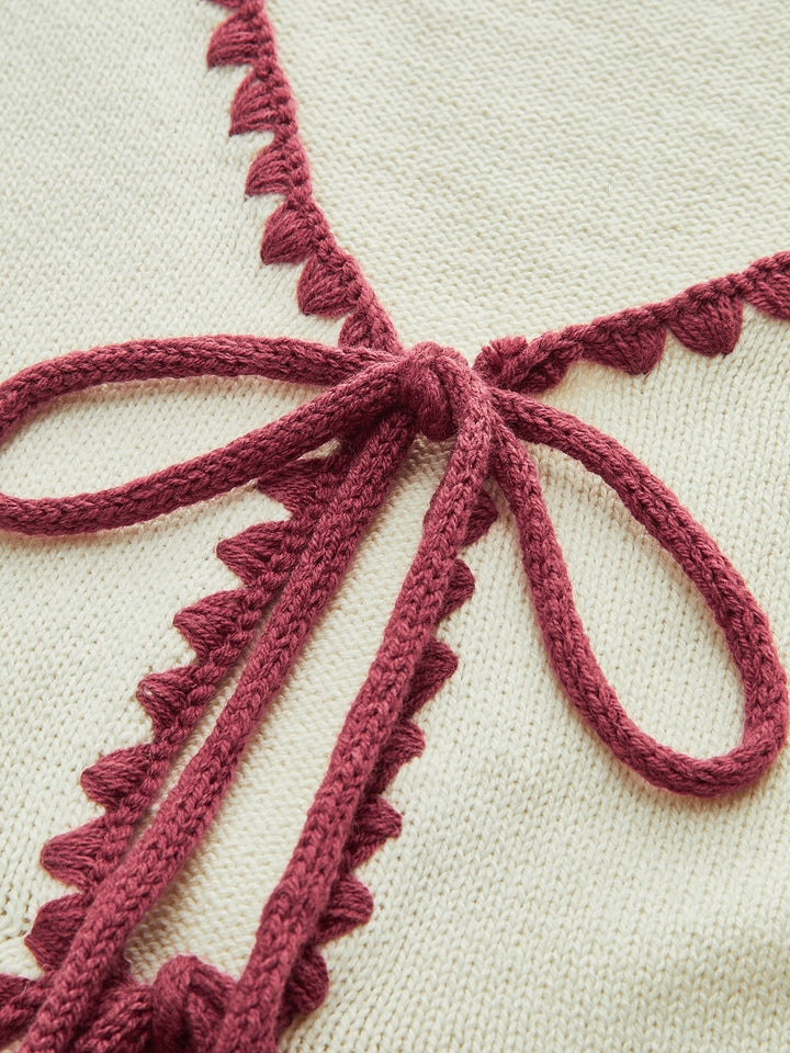 Contrast Trim Tie-Front Knit Vest