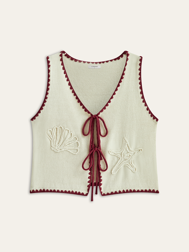 Contrast Trim Tie-Front Knit Vest