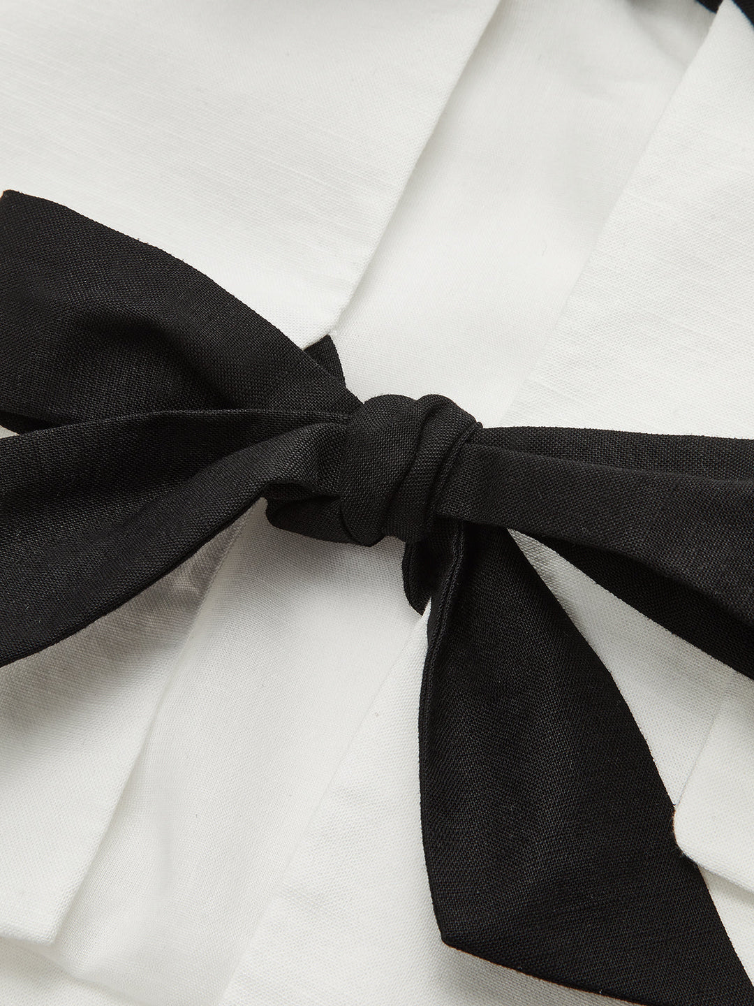 Cotton & Linen Cropped Blazer with Bow