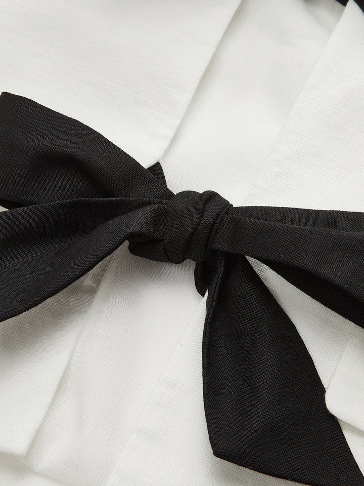 Cotton & Linen Cropped Blazer with Bow