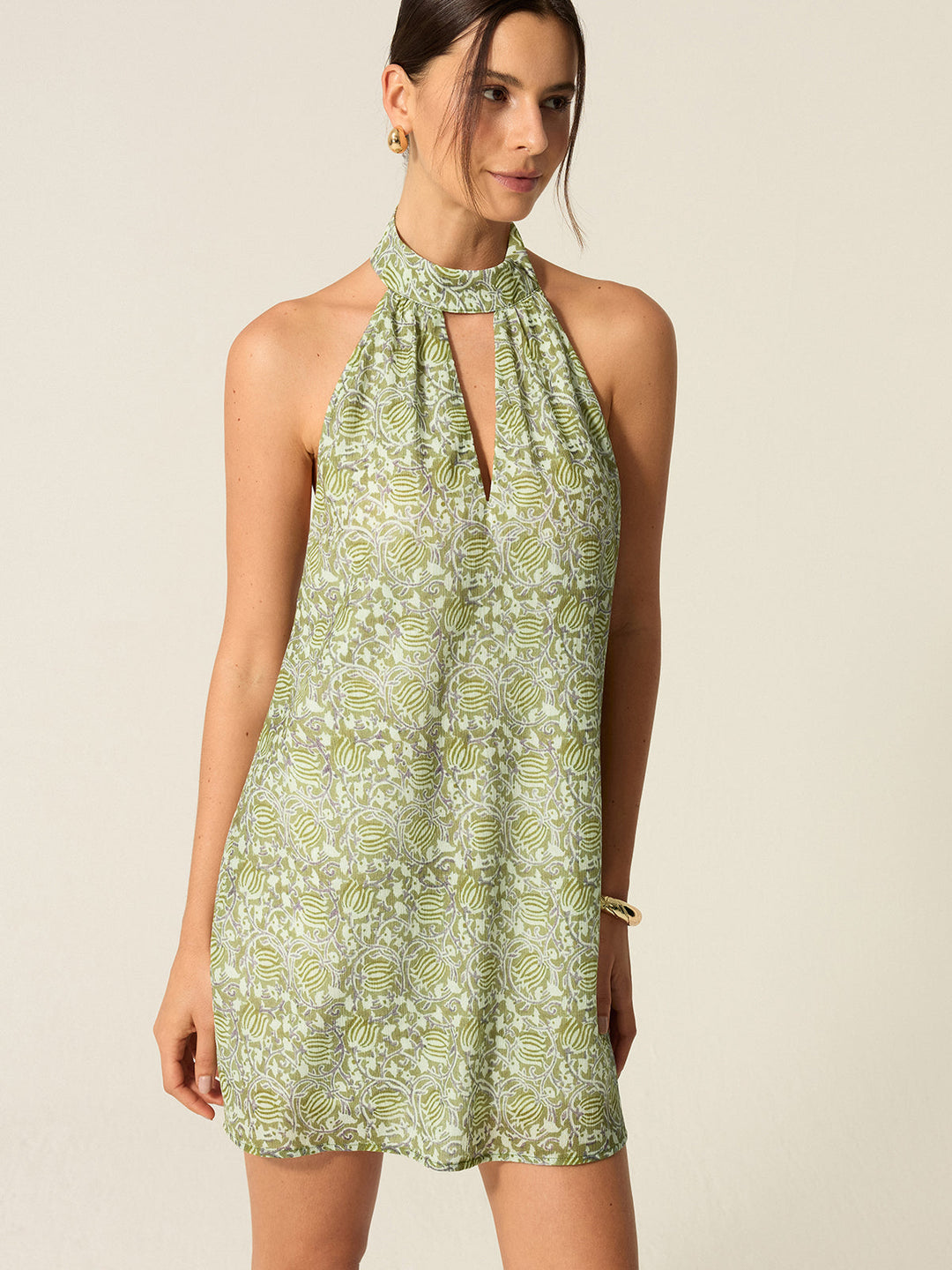 Halter Neck Cut-Out Printed Mini Dress