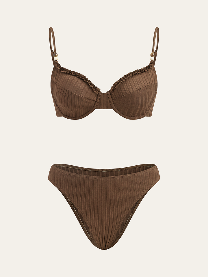 Ribbed Bikini Set with Ruffled Detailing
