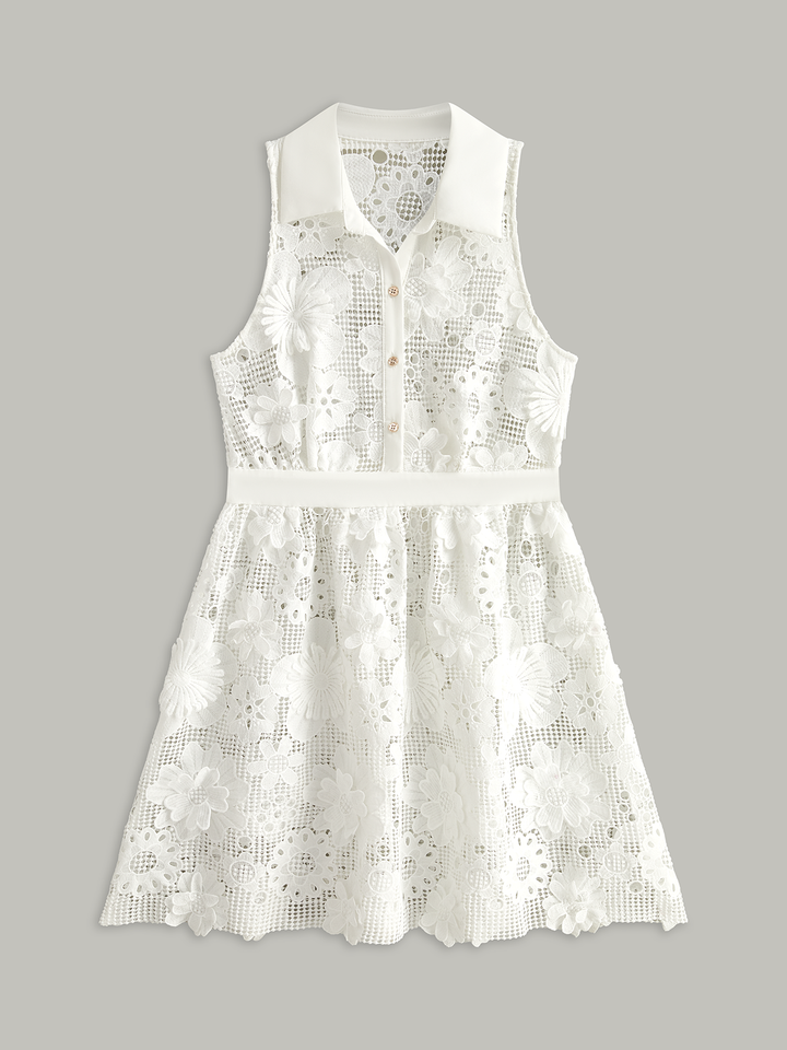 Semi Sheer 3D Flowers Mini Dress