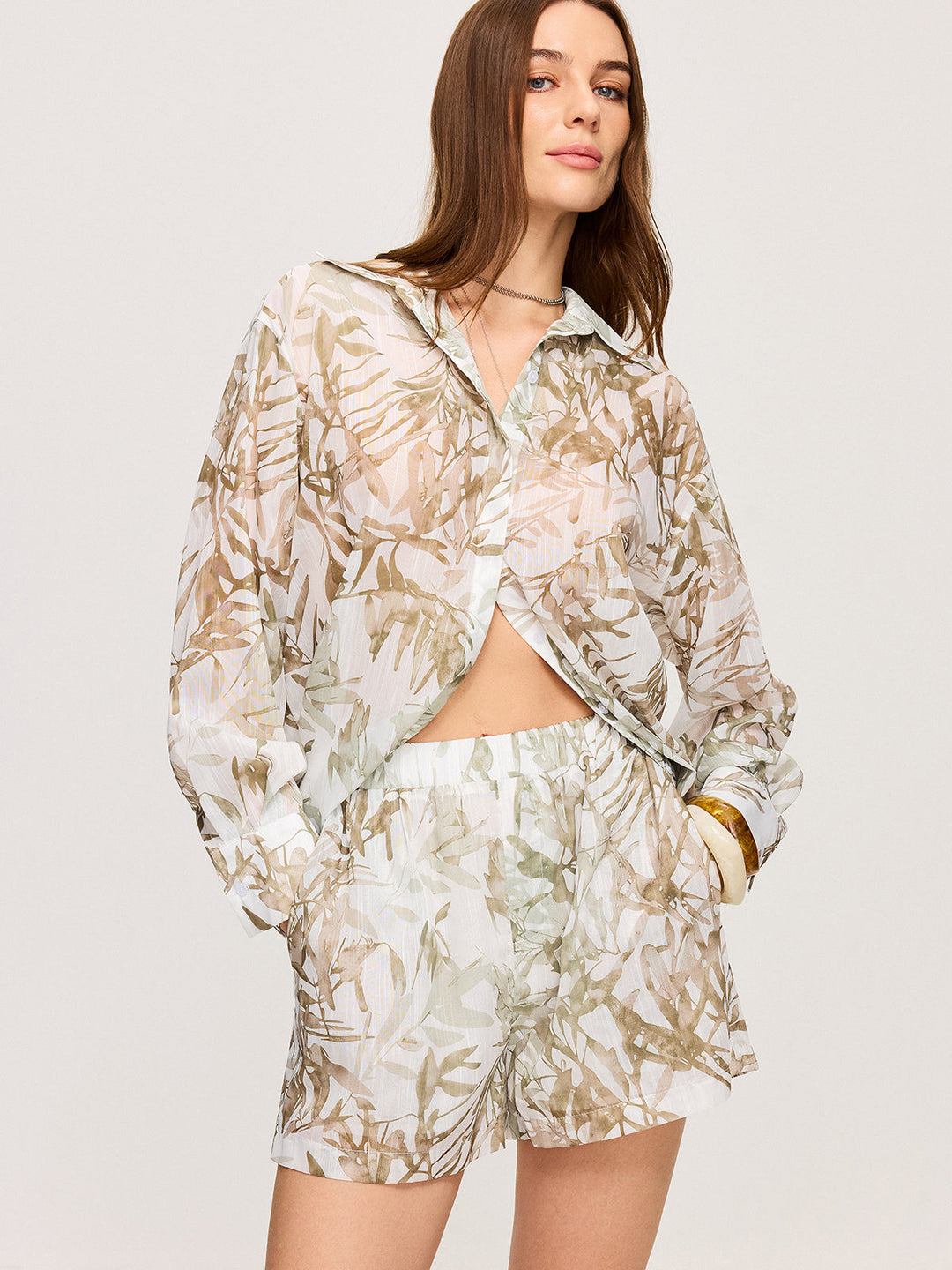 Leaf Printed Shorts Set