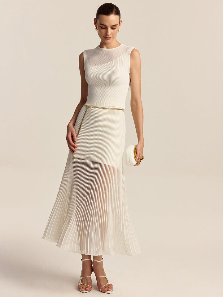 Semi-Sheer Pleated Midi Skirt