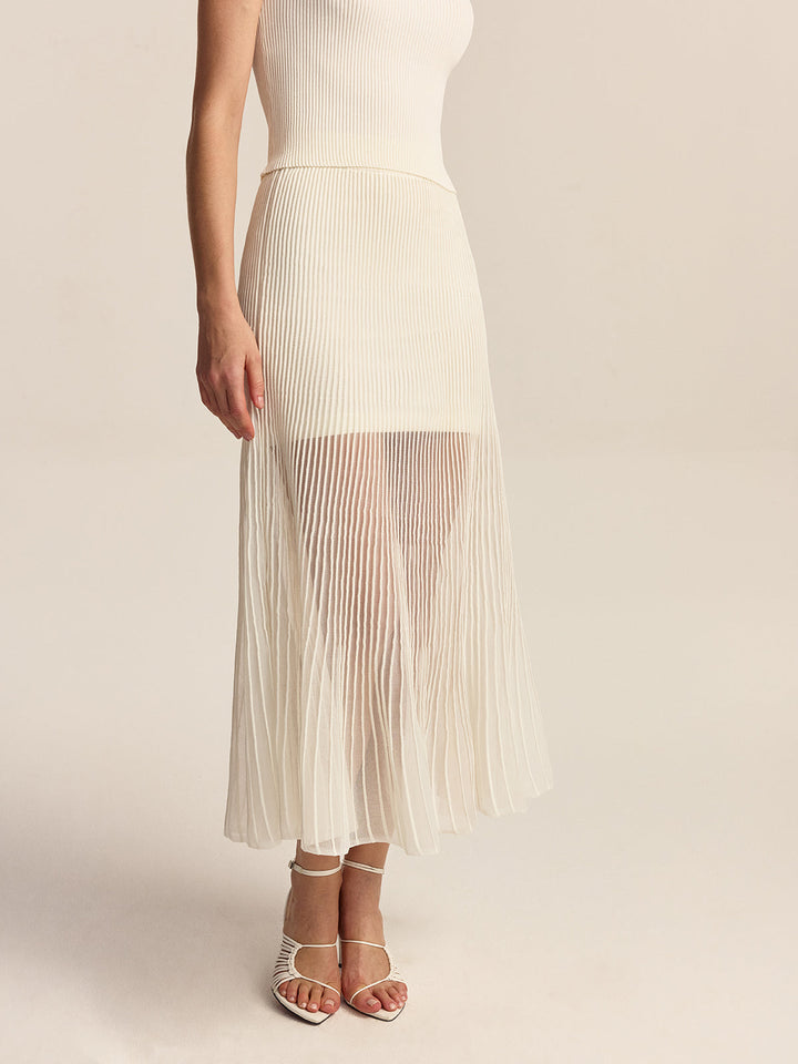 Semi-Sheer Pleated Midi Skirt