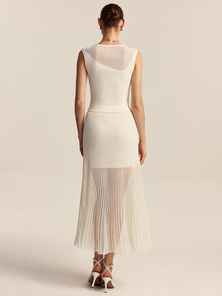 Semi-Sheer Pleated Midi Skirt