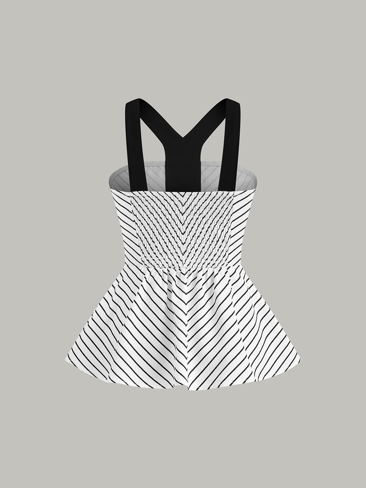 Striped Peplum Top with Contrast Straps