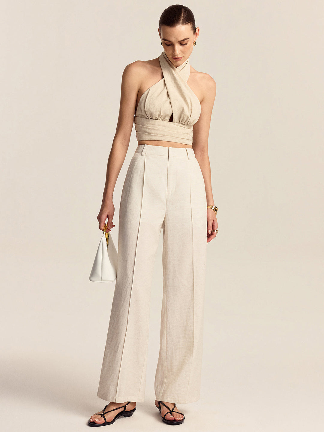 Linen & Cotton Halter Crop Top