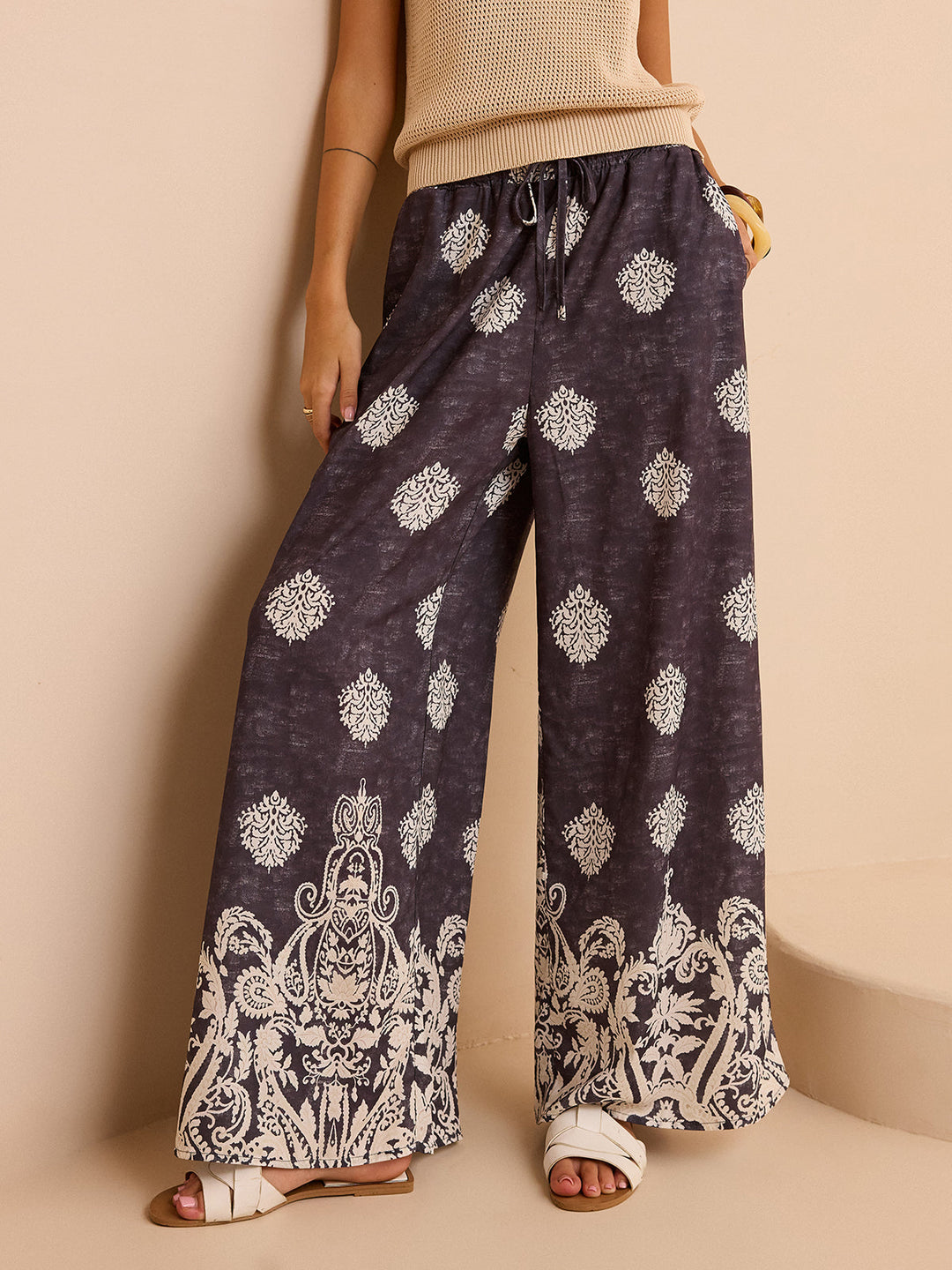 Printed Wide-Leg Pants