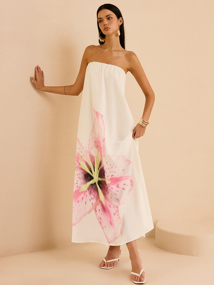 Strapless Floral Print Maxi Dress