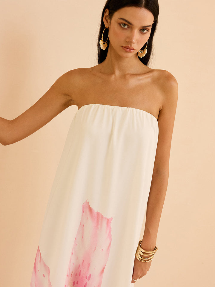 Strapless Floral Print Maxi Dress