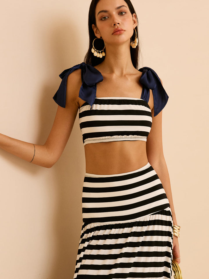 Striped Skirt Set with Bow Straps