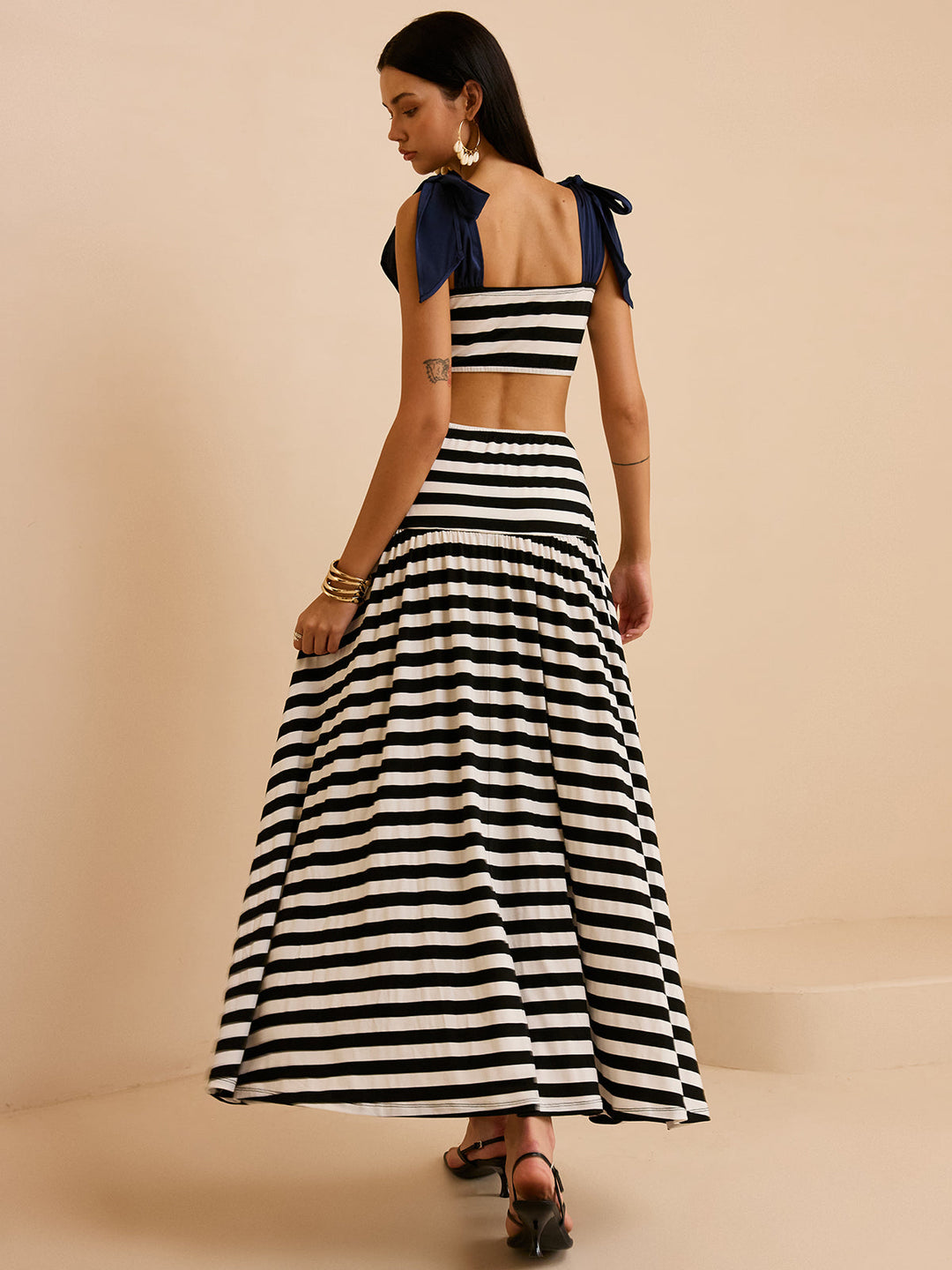 Striped Skirt Set with Bow Straps