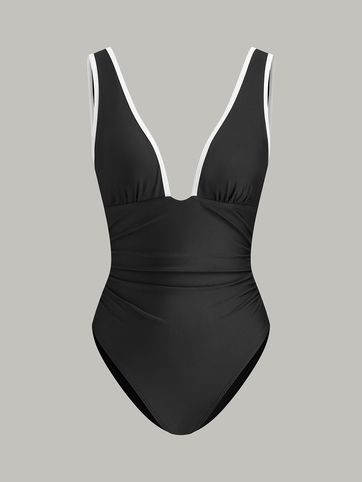 Deep V-Neck Ruched One-Piece Swimsuit