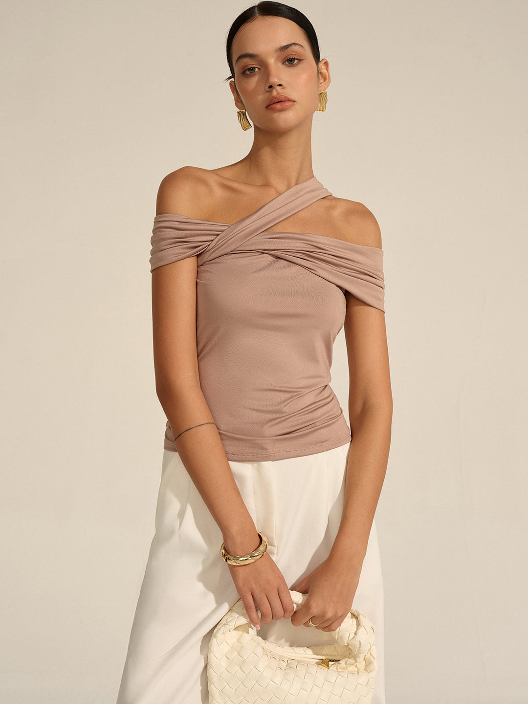 Asymmetrical Twist Off-Shoulder Top