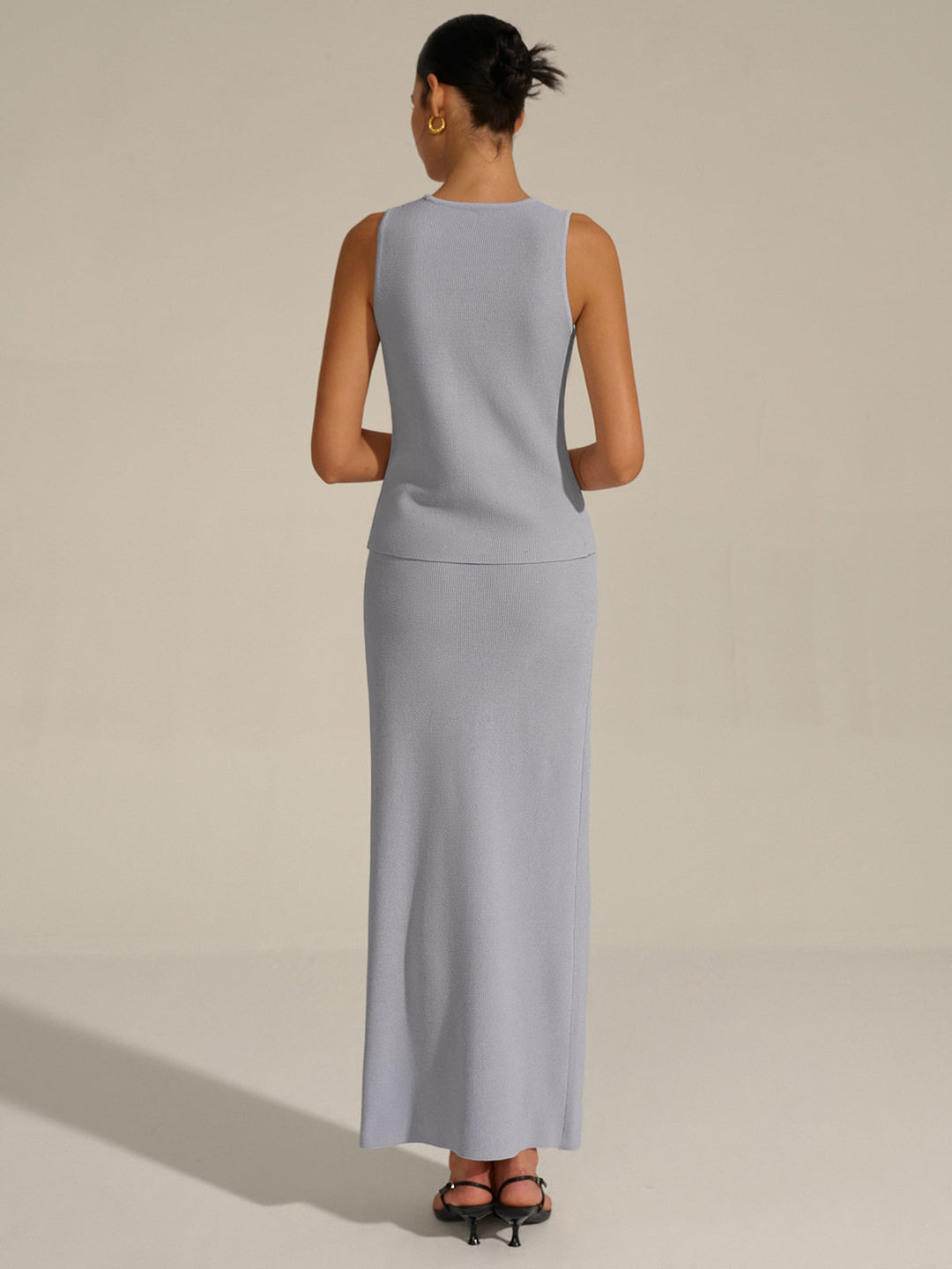 Asymmetrical Slit Knit Skirt Set