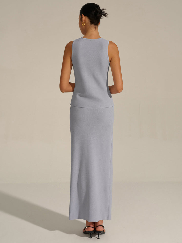 Asymmetrical Slit Knit Skirt Set