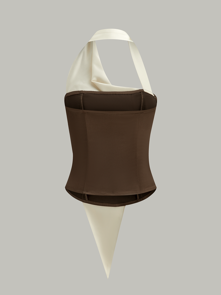 Asymmetrical Halter Top with Large Buttons