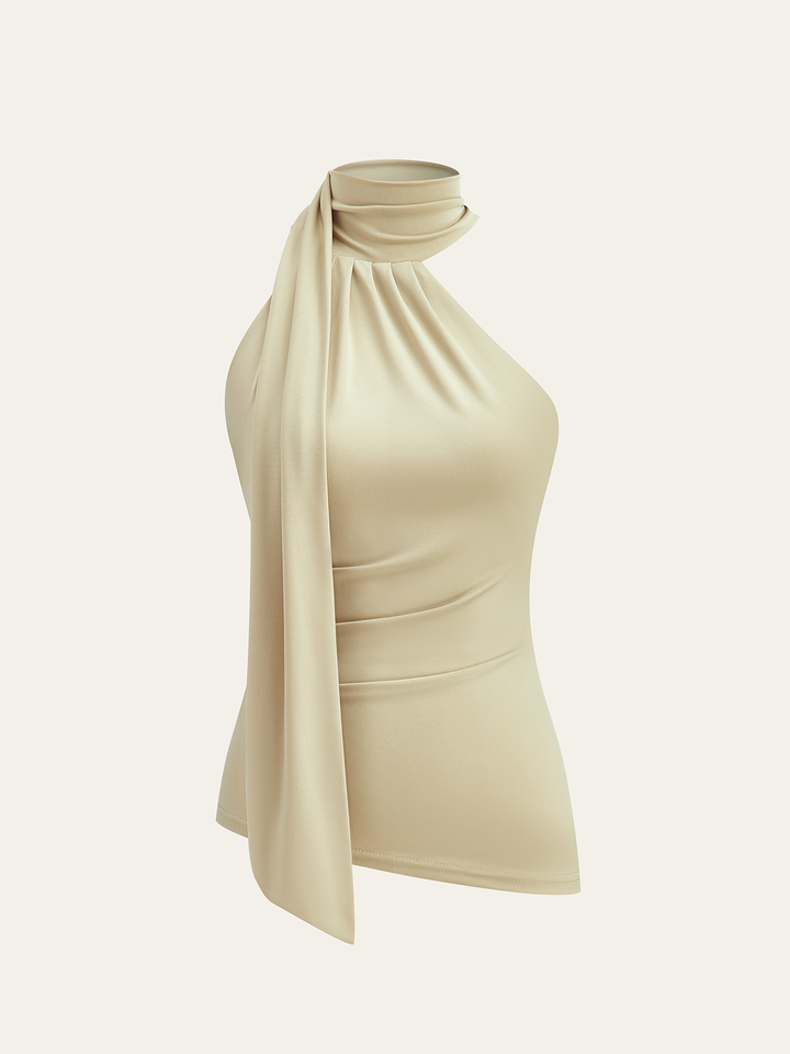 Asymmetrical Halter Neck Ruched Top
