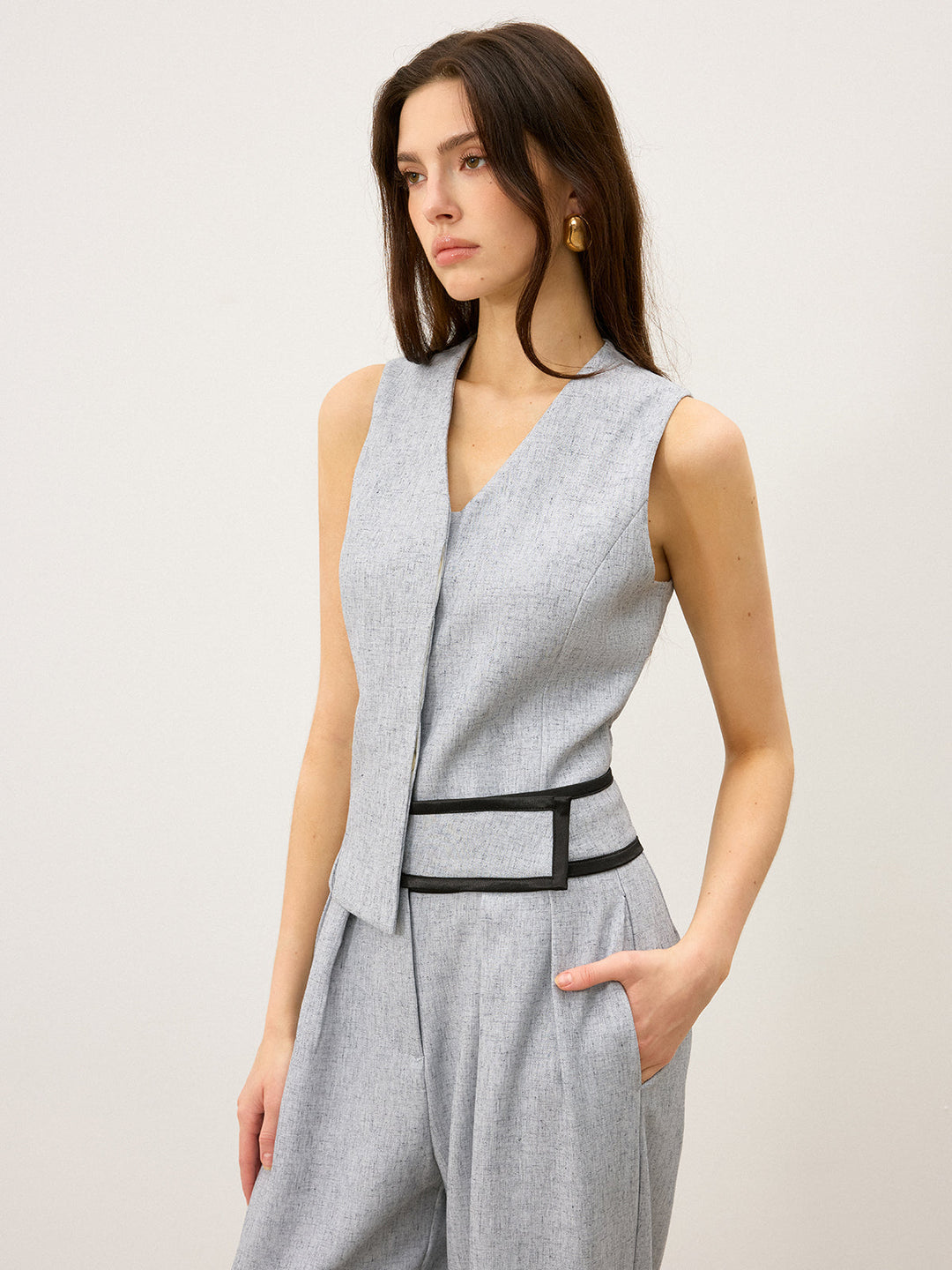 Back Buttons Slit Hem Vest