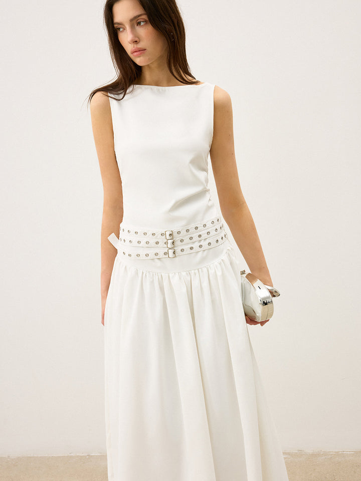 Boat Neck Multi-Belt Low-Waist Maxi Dress