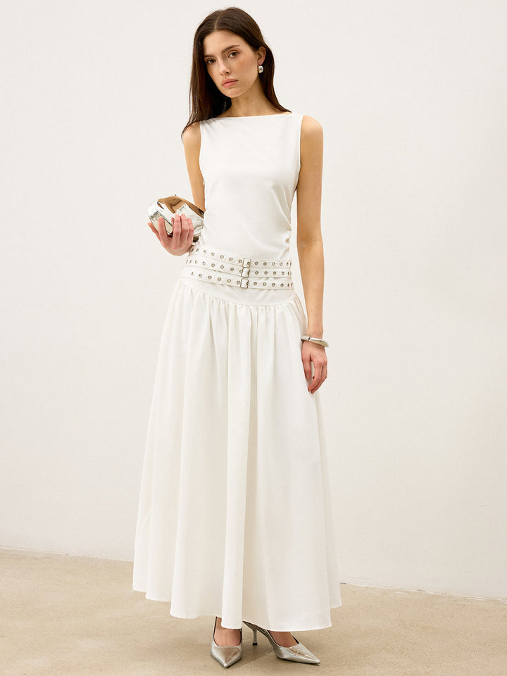 Boat Neck Multi-Belt Low-Waist Maxi Dress