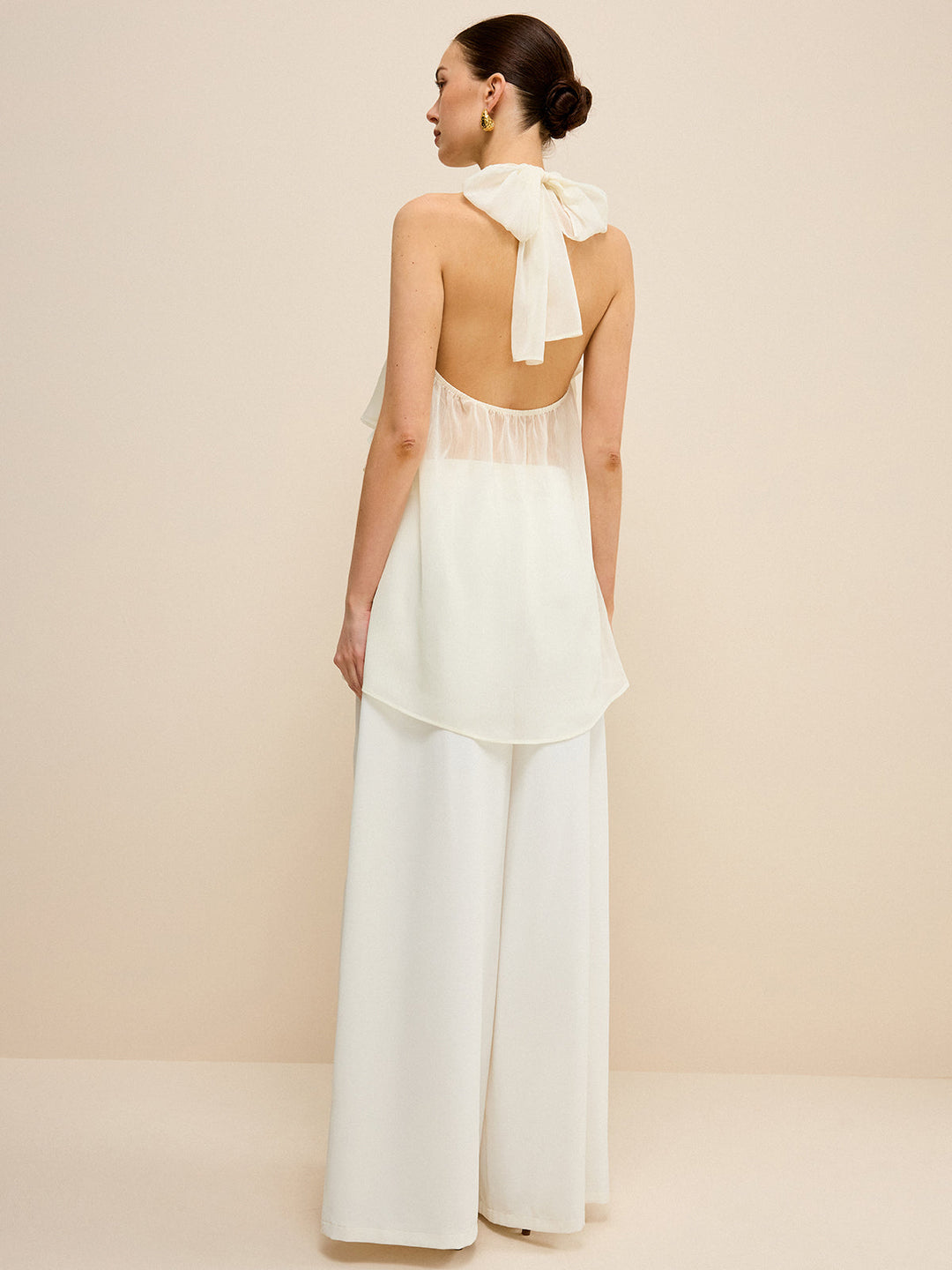 Semi-Sheer Layered Asymmetric Halter Chiffon Top