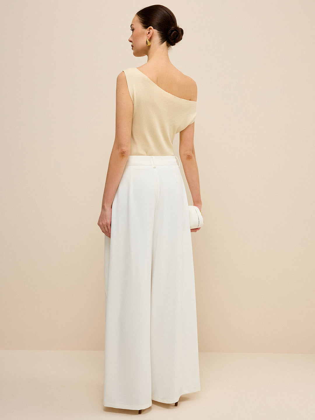 Mid-Waisted Wide-Leg Pants with Side Slits