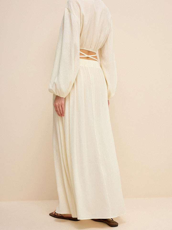 Oversized Textured Pocketed Maxi Skirt