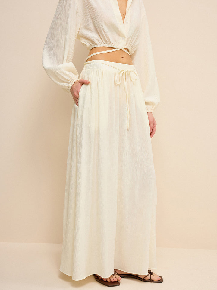 Oversized Textured Pocketed Maxi Skirt