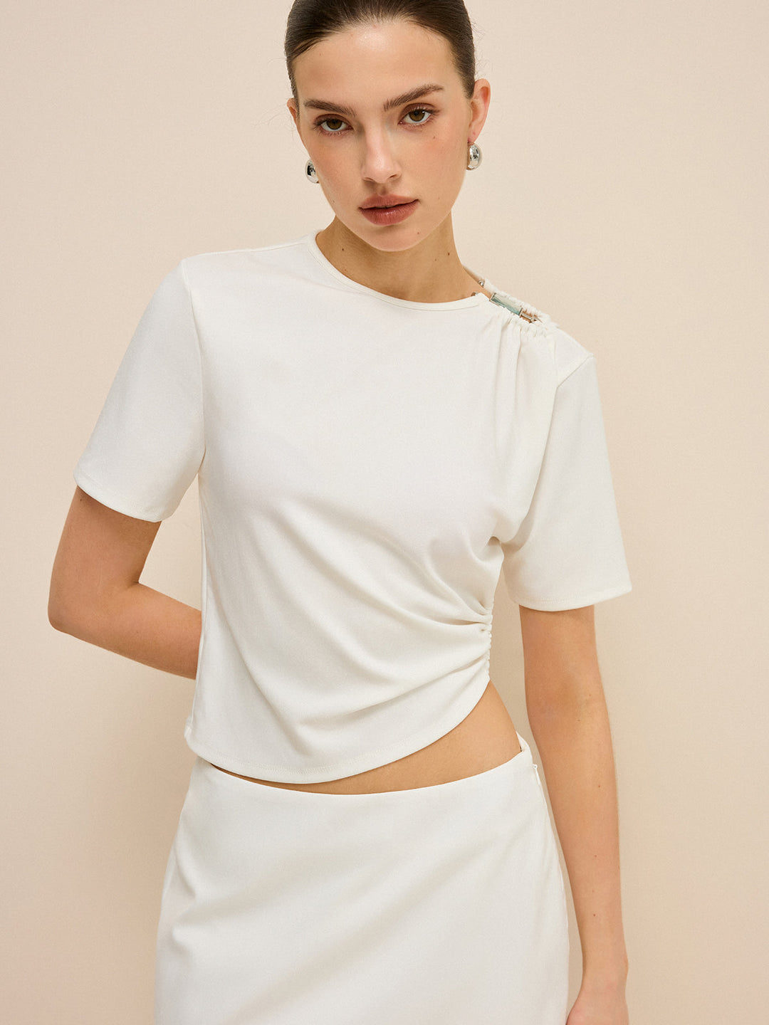 Asymmetrical Buckle Detail Cut-Out Top