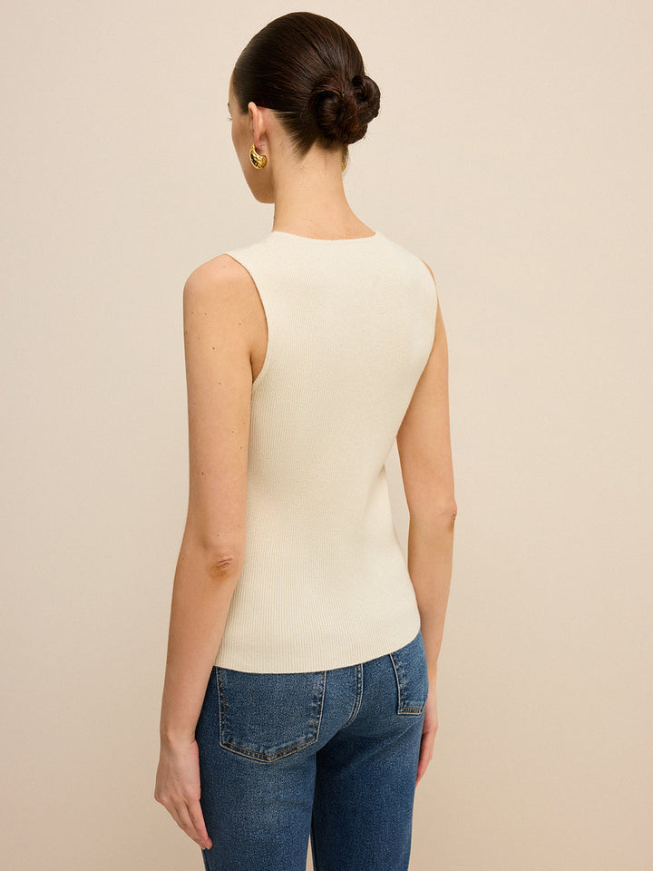 Cut-Out Sleeveless Knit Top with Cross-Over Design