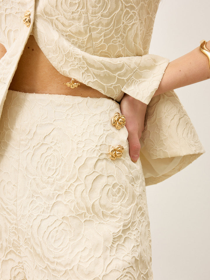 Wool-Blend Textured Jacquard Shorts with Metal Decor