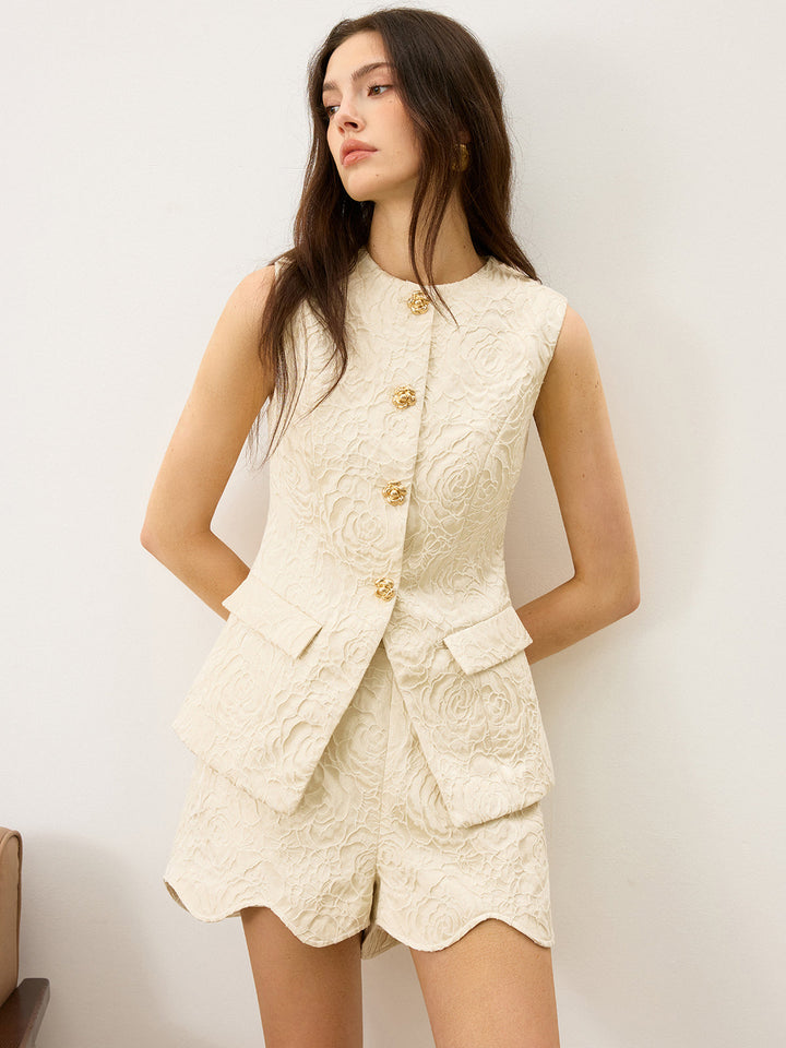 Textured Jacquard Vest with Metal Button