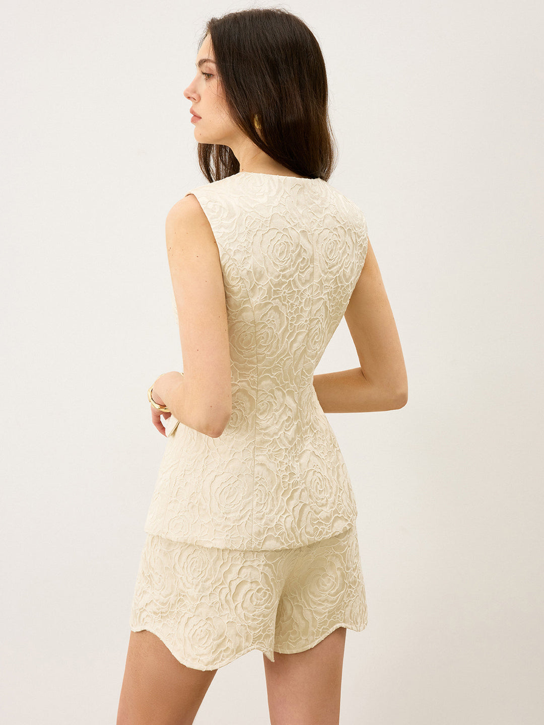 Textured Jacquard Vest with Metal Button