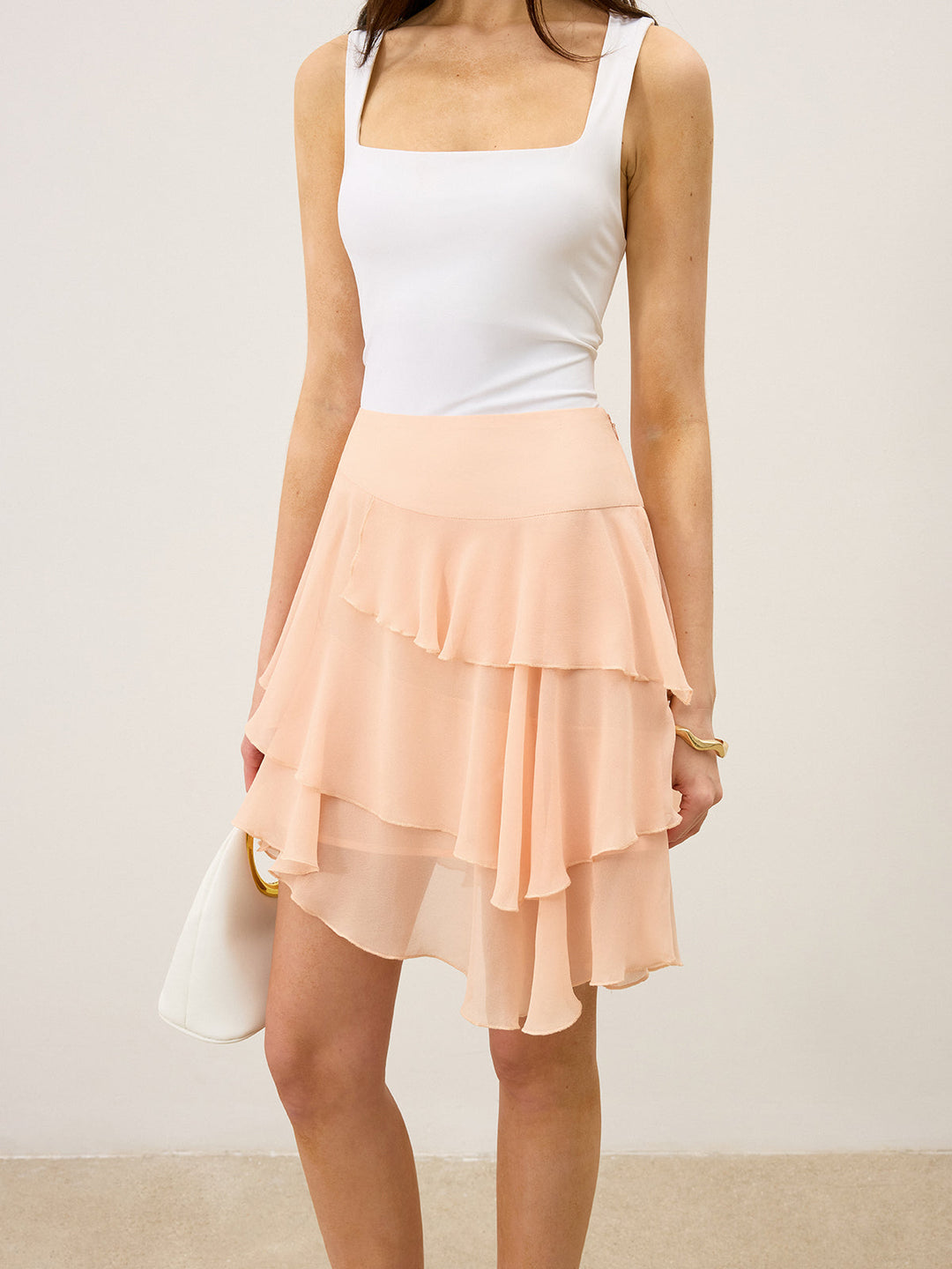 Semi-Sheer Ruffled Chiffon Mini Skirt