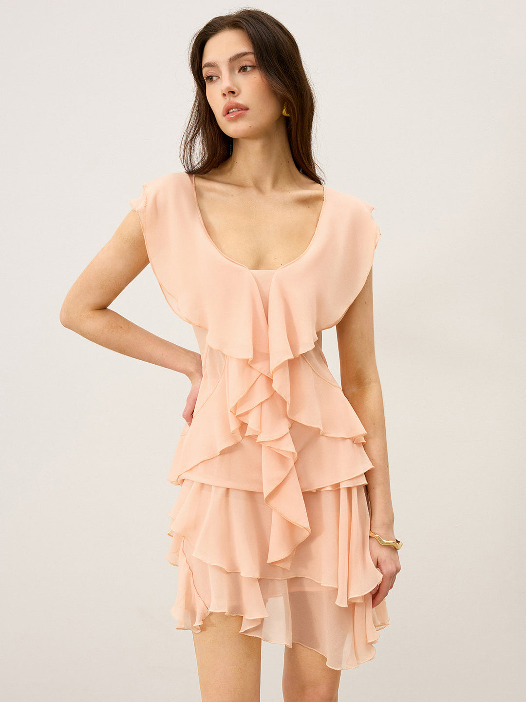 Semi-Sheer Ruffled Chiffon Blouse