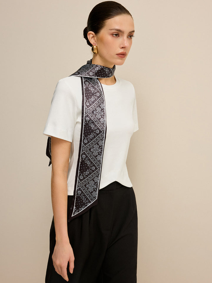 Irregular Hem T-Shirt with Silk Scarf