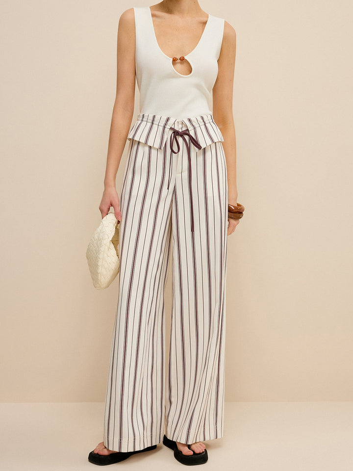 Striped Wide-Leg Pants with Peplum Waist