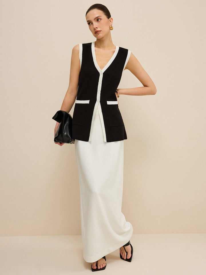 Contrast Trim V-Neck Knit Vest