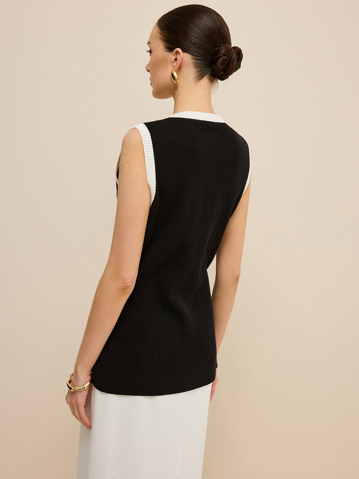 Contrast Trim V-Neck Knit Vest