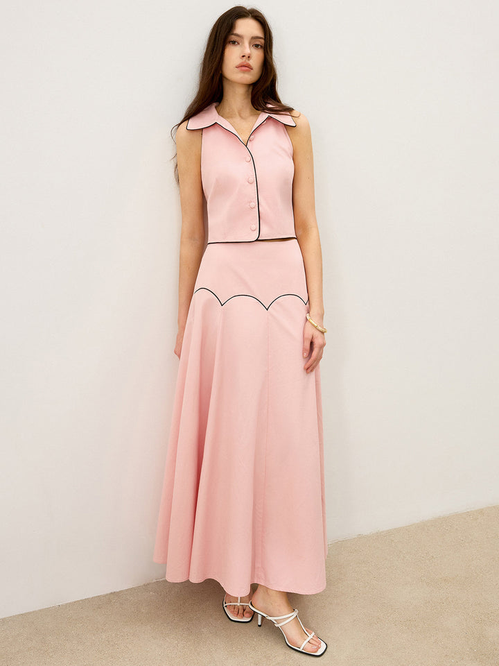 Contrast-Trim Maxi Skirt Set